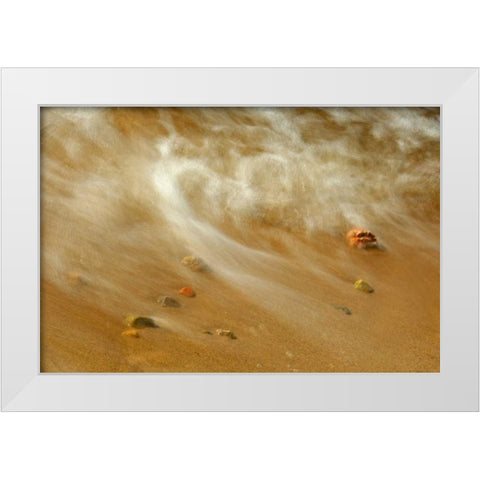 Canada, Ontario Waves crashing against pebbles White Modern Wood Framed Art Print by Grandmaison, Mike