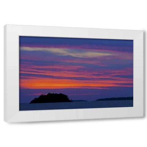 Canada Sunset and lighthouse on Georgian Bay White Modern Wood Framed Art Print by Grandmaison, Mike