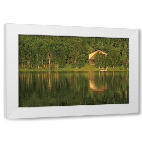 Canada, Sudbury Cottage on Tilton Lake at sunset White Modern Wood Framed Art Print by Grandmaison, Mike