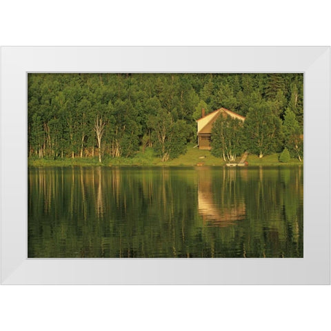 Canada, Sudbury Cottage on Tilton Lake at sunset White Modern Wood Framed Art Print by Grandmaison, Mike
