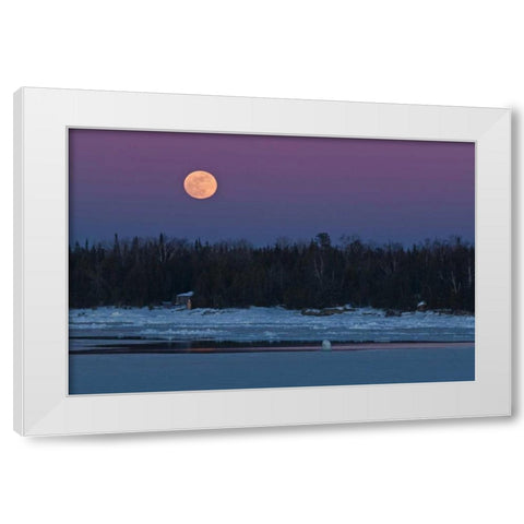 Canada, Ontario Full moon over Lake Huron White Modern Wood Framed Art Print by Grandmaison, Mike