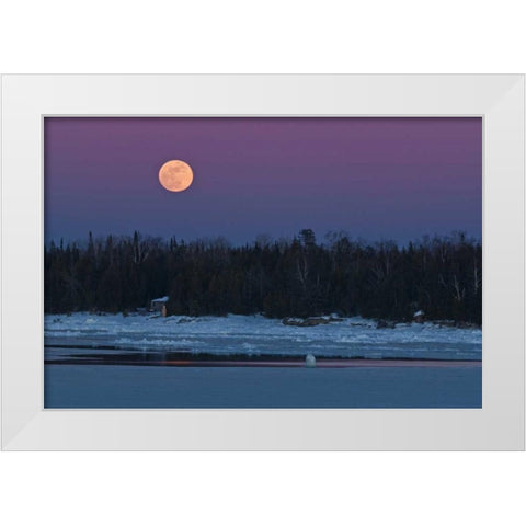 Canada, Ontario Full moon over Lake Huron White Modern Wood Framed Art Print by Grandmaison, Mike