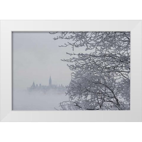 Canada, Ottawa, Ottawa River Parliament building White Modern Wood Framed Art Print by Young, Bill