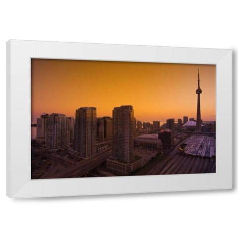 Toronto City at dusk with CN Tower White Modern Wood Framed Art Print by Grandmaison, Mike