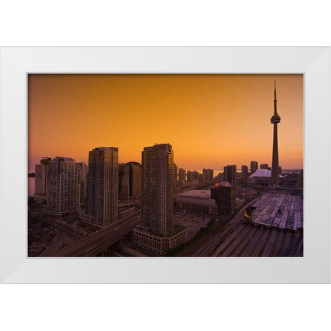 Toronto City at dusk with CN Tower White Modern Wood Framed Art Print by Grandmaison, Mike