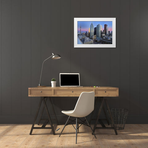 Toronto City at dusk with CN Tower White Modern Wood Framed Art Print by Grandmaison, Mike