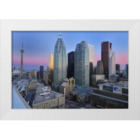 Toronto City at dusk with CN Tower White Modern Wood Framed Art Print by Grandmaison, Mike