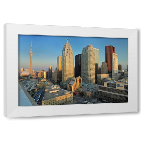 Toronto City at dusk with CN Tower White Modern Wood Framed Art Print by Grandmaison, Mike