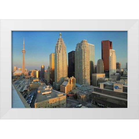 Toronto City at dusk with CN Tower White Modern Wood Framed Art Print by Grandmaison, Mike
