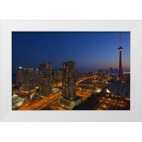 Toronto City at dusk with CN Tower White Modern Wood Framed Art Print by Grandmaison, Mike