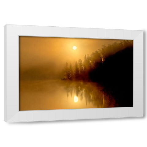 Canada-Ontario-Kenora Fog at sunrise on Isabel Lake White Modern Wood Framed Art Print by Jaynes Gallery