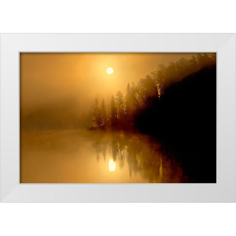 Canada-Ontario-Kenora Fog at sunrise on Isabel Lake White Modern Wood Framed Art Print by Jaynes Gallery