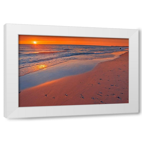 Canada-Ontario-Grand Bend Sandy beach on Lake Huron at sunset White Modern Wood Framed Art Print by Jaynes Gallery