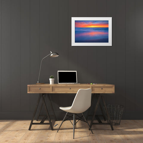 Canada-Ontario-Grand Bend Sandy beach on Lake Huron at sunset White Modern Wood Framed Art Print by Jaynes Gallery