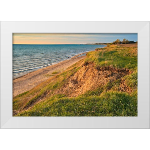 Canada-Ontario-Grand Bend Sandy beach on Lake Huron at sunset White Modern Wood Framed Art Print by Jaynes Gallery