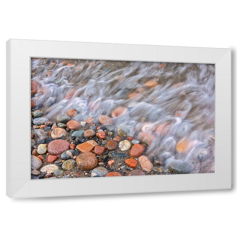 Canada-Ontario-Marathon Rocks and driftwood on Pebble Lake Superiors Beach White Modern Wood Framed Art Print by Jaynes Gallery
