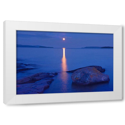 Canada-Ontario-Rossport Moon over Lake Superior White Modern Wood Framed Art Print by Jaynes Gallery