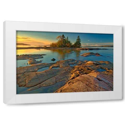 Canada-Ontario-Caron Island and Lake Superior St sunrise-Rossport White Modern Wood Framed Art Print by Jaynes Gallery