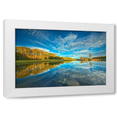 Canada-Ontario-Kenora Clouds reflected in Middle Lake at sunset White Modern Wood Framed Art Print by Jaynes Gallery
