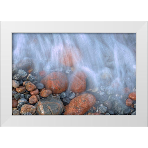 Canada-Ontario-Rossport Waves crashing on rocks along Lake Superior White Modern Wood Framed Art Print by Jaynes Gallery