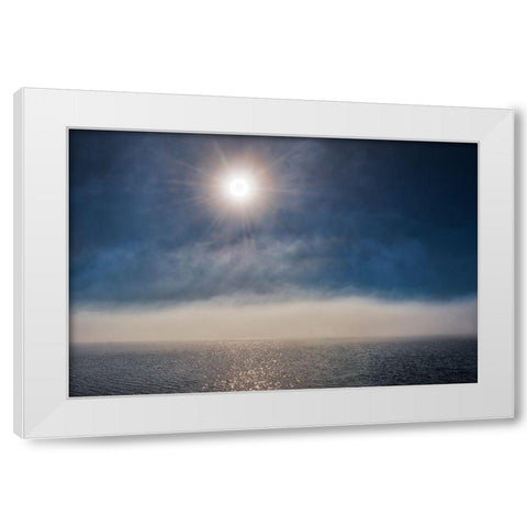 Canada-Ontario-Longlac Sunburst and fog on Long Lake White Modern Wood Framed Art Print by Jaynes Gallery