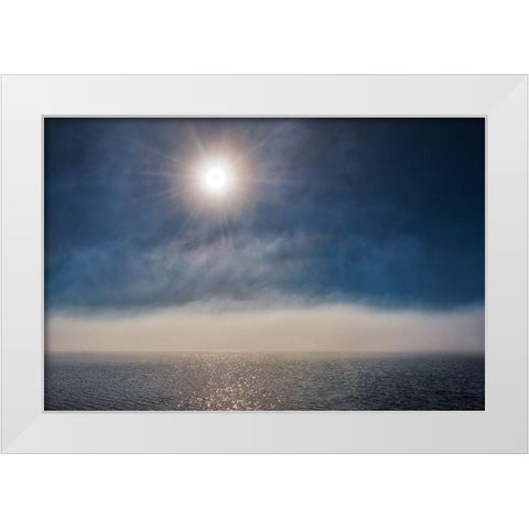 Canada-Ontario-Longlac Sunburst and fog on Long Lake White Modern Wood Framed Art Print by Jaynes Gallery
