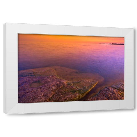 Canada-Ontario-Selkirk Morning light on rocky shoreline of Lake Erie White Modern Wood Framed Art Print by Jaynes Gallery