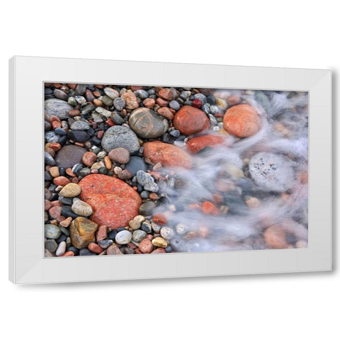 Canada-Ontario-Marathon Wave crashing on rocks at Pebble Beach White Modern Wood Framed Art Print by Jaynes Gallery