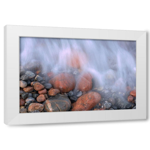 Canada-Ontario-Marathon Wave crashing on rocks at Pebble Beach White Modern Wood Framed Art Print by Jaynes Gallery