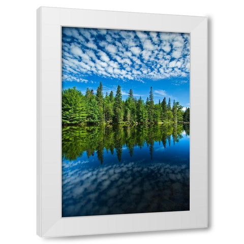 Canada-Ontario-Algonquin Provincial Park-Clouds and boreal forest reflected in Canoe Lake White Modern Wood Framed Art Print by Jaynes Gallery