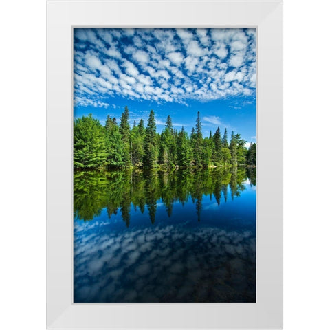 Canada-Ontario-Algonquin Provincial Park-Clouds and boreal forest reflected in Canoe Lake White Modern Wood Framed Art Print by Jaynes Gallery