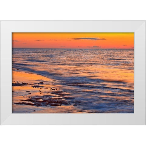 Canada-Prince Edward Island-Cable Head Shoreline along Gulf of St Lawrence at sunset White Modern Wood Framed Art Print by Jaynes Gallery