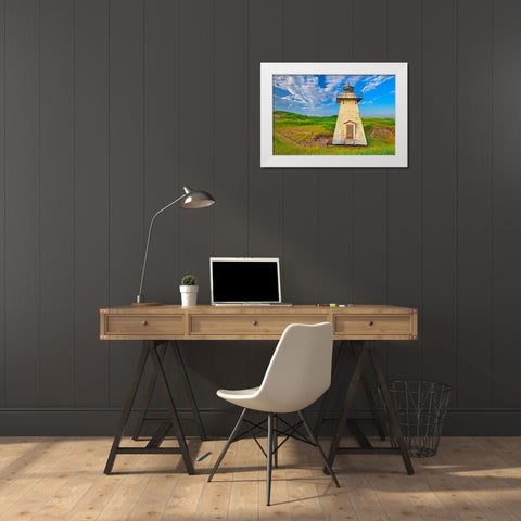 Canada-Prince Edward Island St Peters Harbour Lighthouse White Modern Wood Framed Art Print by Jaynes Gallery