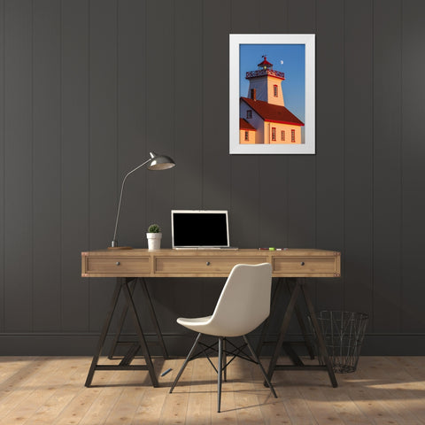 Canada-Prince Edward Island-Wood Islands-Wood Islands Lighthouse-sunset White Modern Wood Framed Art Print by Bibikow, Walter