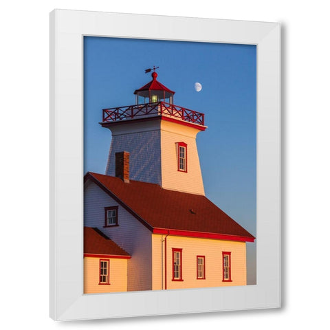 Canada-Prince Edward Island-Wood Islands-Wood Islands Lighthouse-sunset White Modern Wood Framed Art Print by Bibikow, Walter