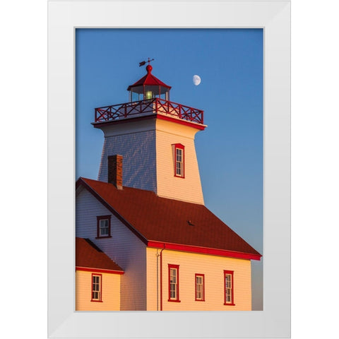 Canada-Prince Edward Island-Wood Islands-Wood Islands Lighthouse-sunset White Modern Wood Framed Art Print by Bibikow, Walter