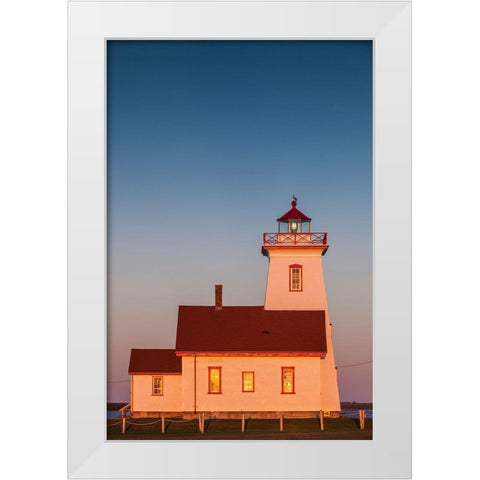 Canada-Prince Edward Island-Wood Islands-Wood Islands Lighthouse-sunset White Modern Wood Framed Art Print by Bibikow, Walter