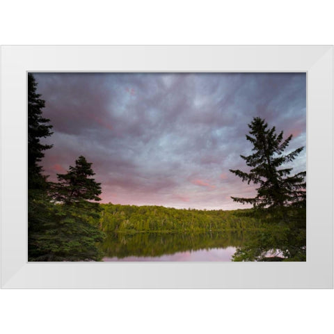 Canada, Quebec Sunset over Lake Long Pond White Modern Wood Framed Art Print by Delisle, Gilles