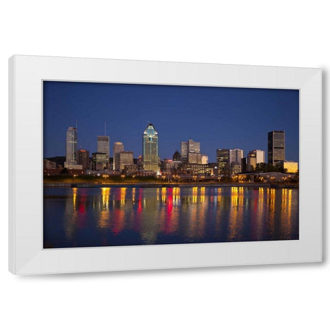 Canada, Montreal Night over downtown and river White Modern Wood Framed Art Print by Zuckerman, Jim