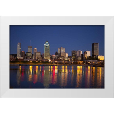 Canada, Montreal Night over downtown and river White Modern Wood Framed Art Print by Zuckerman, Jim