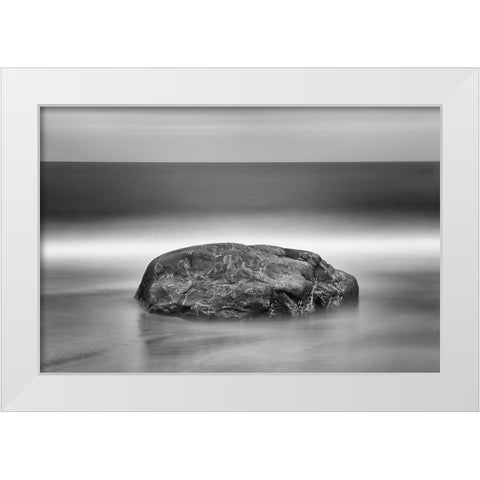 Canada-Quebec-Pointe-aux-Anglais Rock on shore of Gulf of St Lawrence White Modern Wood Framed Art Print by Jaynes Gallery