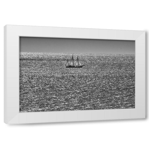 Canada-Quebec-LAnse-Pleureuse Sailboat on Gulf of St Lawrence White Modern Wood Framed Art Print by Jaynes Gallery