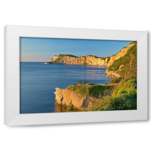 Canada-Quebec-Forillon National Park Limestone cliffs along bay White Modern Wood Framed Art Print by Jaynes Gallery