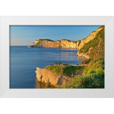Canada-Quebec-Forillon National Park Limestone cliffs along bay White Modern Wood Framed Art Print by Jaynes Gallery