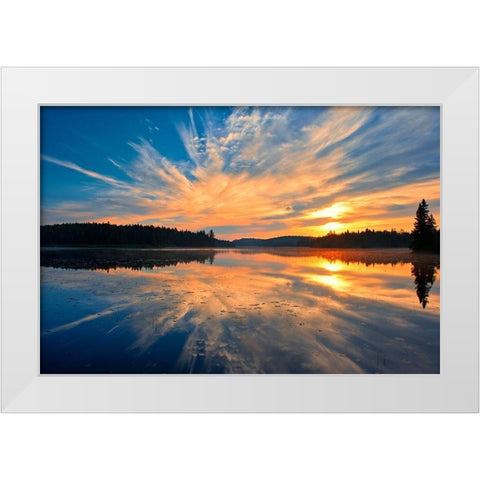 Canada-Quebec-La Mauricie National Park Reflection of clouds in Lac du Fou at sunrise White Modern Wood Framed Art Print by Jaynes Gallery