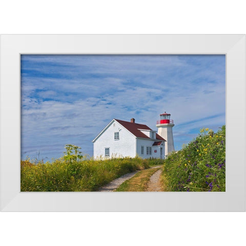 Canada-Quebec-Mingan Archipelago National Park Reserve Lighthouse on I^le aux Perroquets White Modern Wood Framed Art Print by Jaynes Gallery