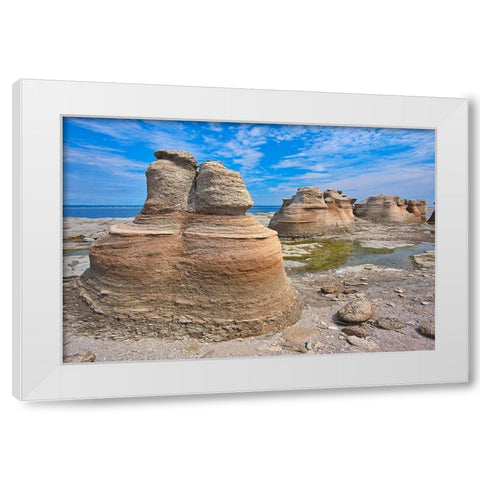 Canada-Quebec-Mingan Archipelago National Park Reserve Eroded rock formations White Modern Wood Framed Art Print by Jaynes Gallery