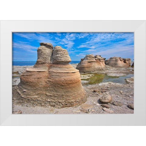 Canada-Quebec-Mingan Archipelago National Park Reserve Eroded rock formations White Modern Wood Framed Art Print by Jaynes Gallery