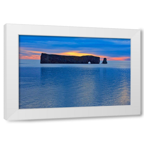 Canada-Quebec-Perce Perce Rock in Atlantic Ocean at sunset White Modern Wood Framed Art Print by Jaynes Gallery