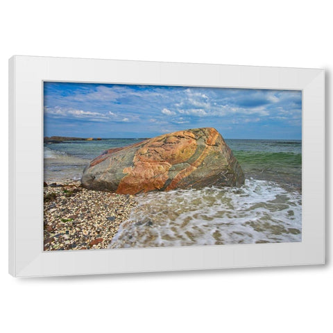 Canada-Quebec-Riviere-au-Tonnerre Rocky shoreline on Gulf of St Lawrence White Modern Wood Framed Art Print by Jaynes Gallery